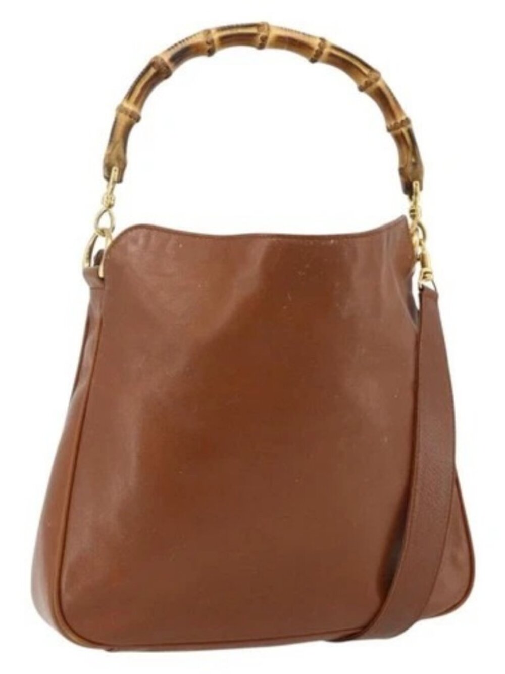 GUCCI Bamboo Hand Bag Leather 2way Brown Gold 001 2113 1638 Auth bs34730